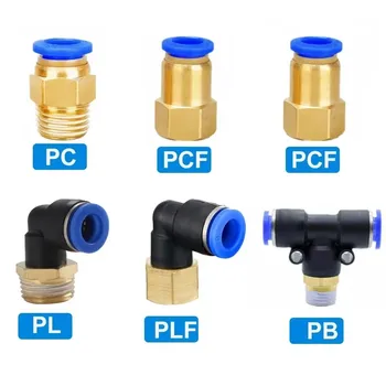 Pneumatic Air Connector Fitting PC PCF/PL/PLF 4/6/8/10/12mm Thread 1/8 1/4 3/8 1/2 Hose Fittings Pipe Quick Connectors 1