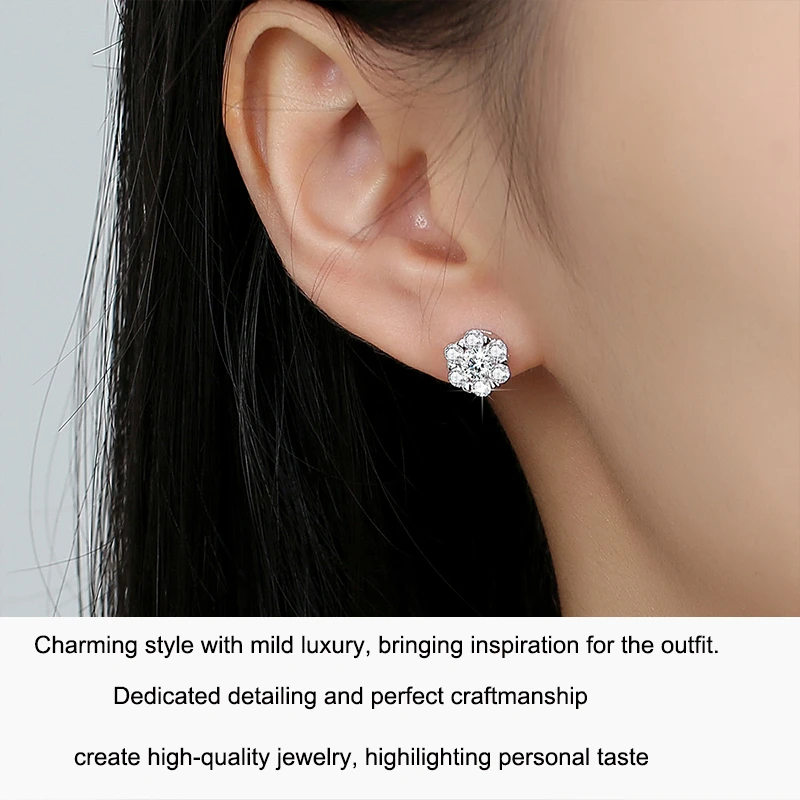 Moissanite Diamond Earrings 925 Sterling Silver D Color VVS1 Moissanite Classic Snowflake Stud Earrings For Woman Jewelry