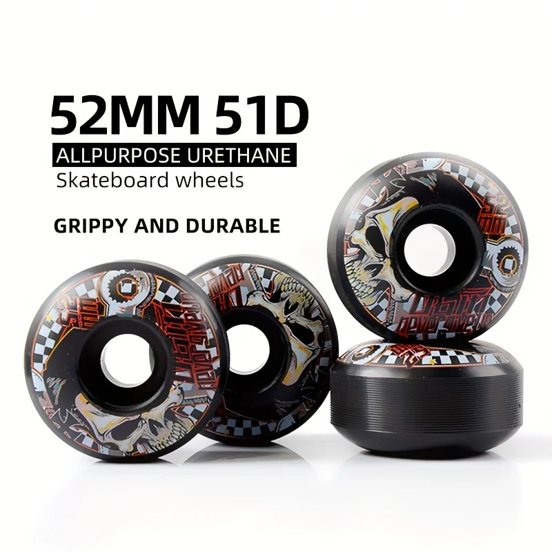 52mm 51D 경도 PU 휠 더블 킥 스케이트보드용 | 608 베어링 포함 | 고반발 트릭 스케이트보드 휠 액세서리