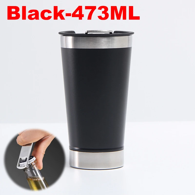 473ml Cold Beer Cups With Bottle Opener Lid Thermos Water Coffee