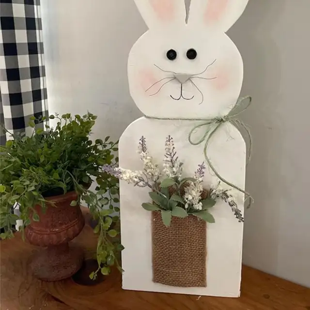 Fehér Fa Húsvéti Nyúl Dekoráció Otthoni Nyuszi Jelzőház Tavaszi Parti Középpont Parasztház - Image 2