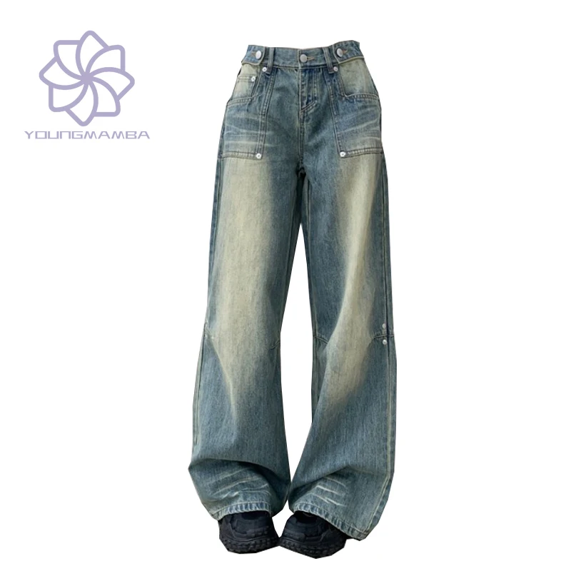 

Vintage Jeans Women American Retro Wide Leg Pants Autumn Streetwear Loose Straight Leg High Waist Denim Trousers