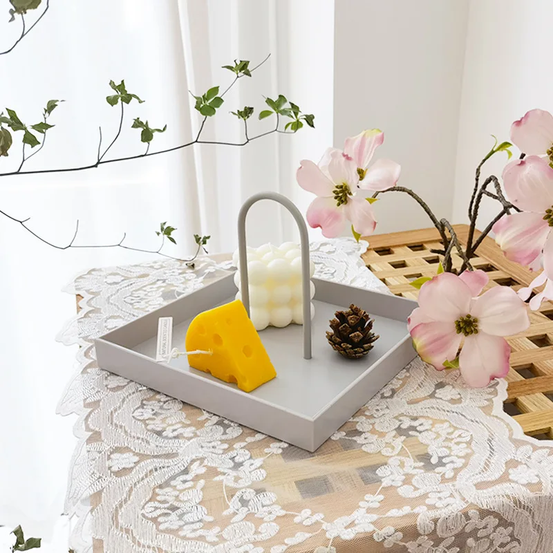 

Nordic Round Storage Tray Desktop Solid Color Jewelry Trays with Handle Kitchen Bedroom Table Decor Cosmetics Display Organizer