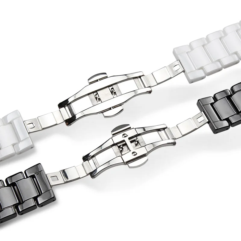 Elegant Ceramic Watch Strap with Folding Butterfly Buckle - Available in Multiple Sizes