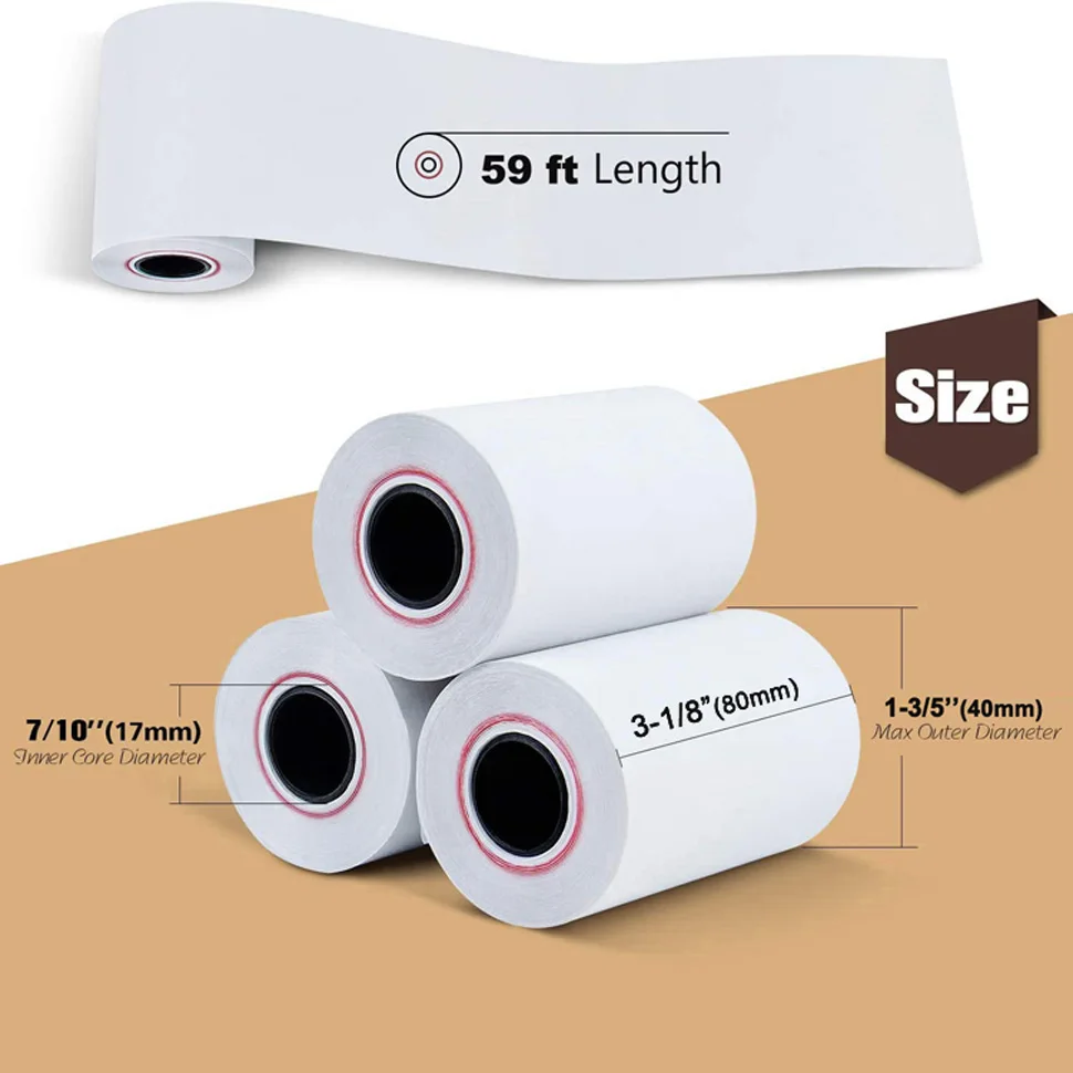 Thermal Paper Rolls Printing Paper Thermal Receipt for Cash register POS System 2 Rolls 18 Meter Length 48g Thin 80x40mm thermal cash register paper