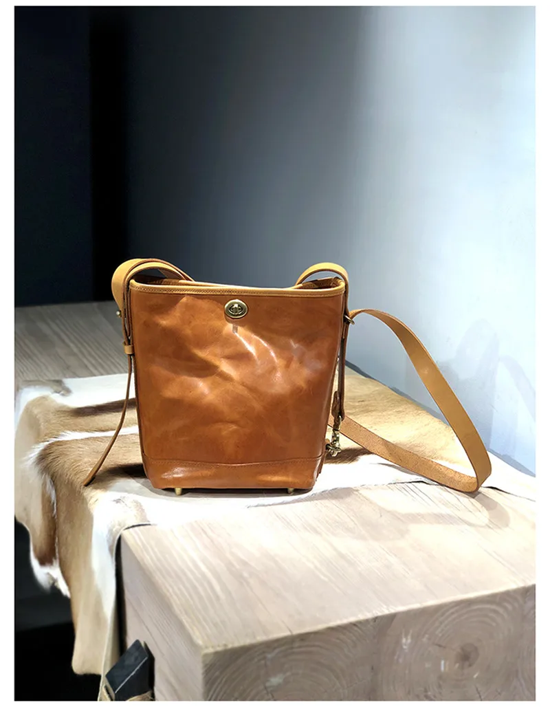 Pndme Mode Luxus Natur Echt leder Damen Eimer Umhängetasche Designer Original Damen High-End echte Rindsleder Handtasche – Detail 6