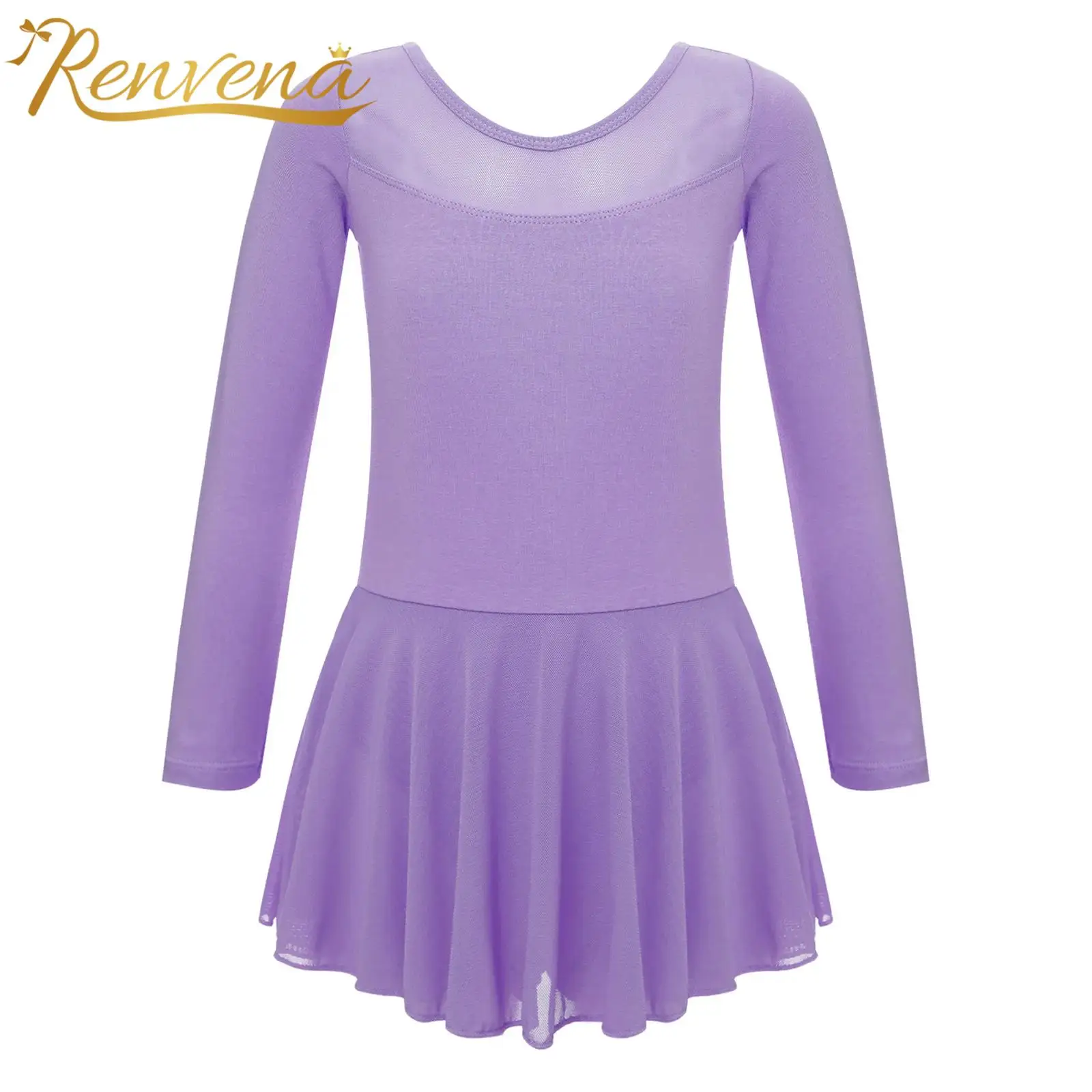 Kids Girls Sheer Mesh Ballet Dress Manica Lunga Pattinaggio Ginnastica Body Abiti Dancewear Ballerina Dance Practice Costume