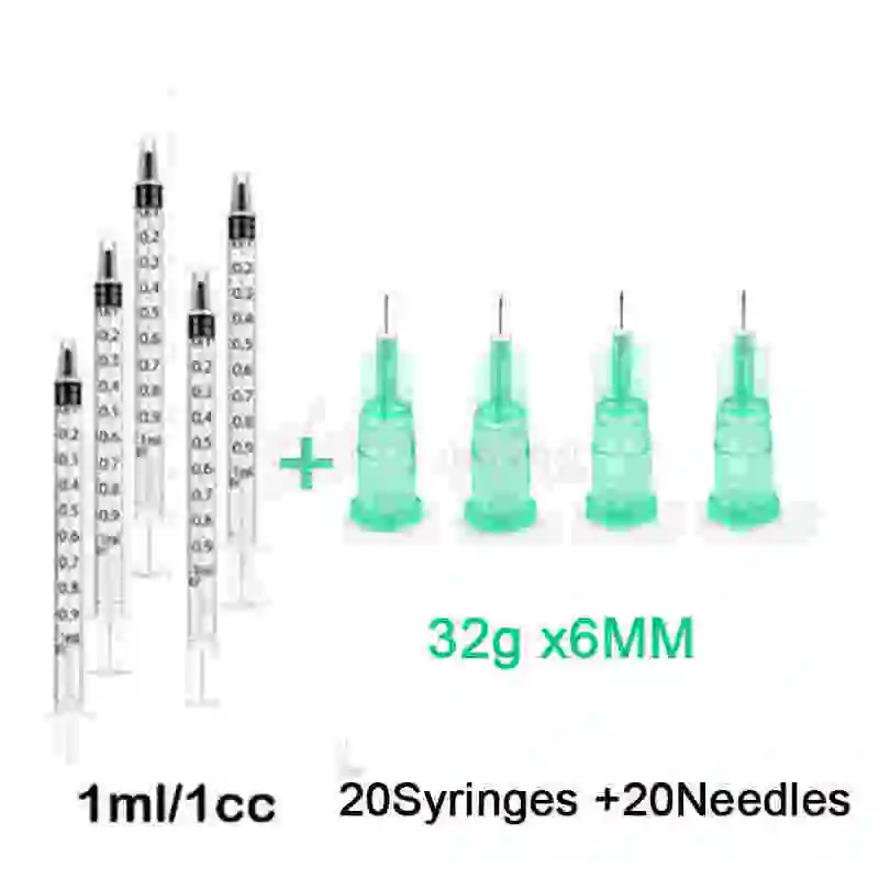 20PCS/SET 1ml Syringes + 30G 4MM Painless Small Needle 32Gx4mm 32Gx6mm 30Gx4mm 32Gx13mm 30Gx25mm Sharp Eyelid Tattoo needles tattoo needles