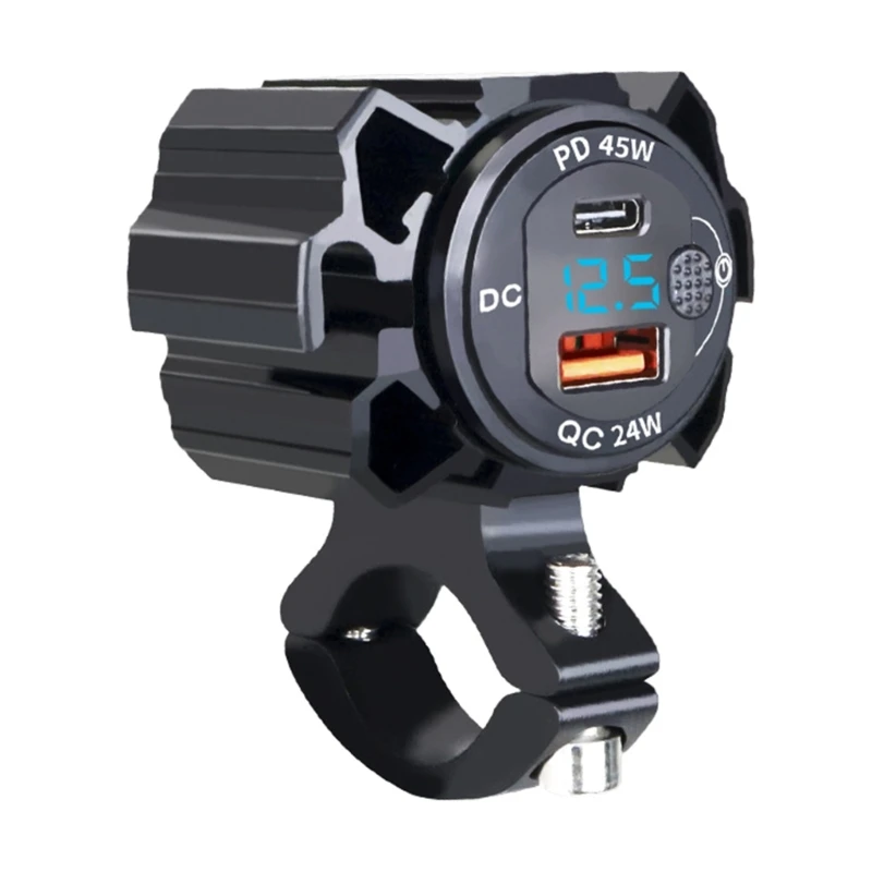 

12-24V Motorcycle Handlebar USB Socket Mount PD45W QC3.0 24W Charging Socket K0AF