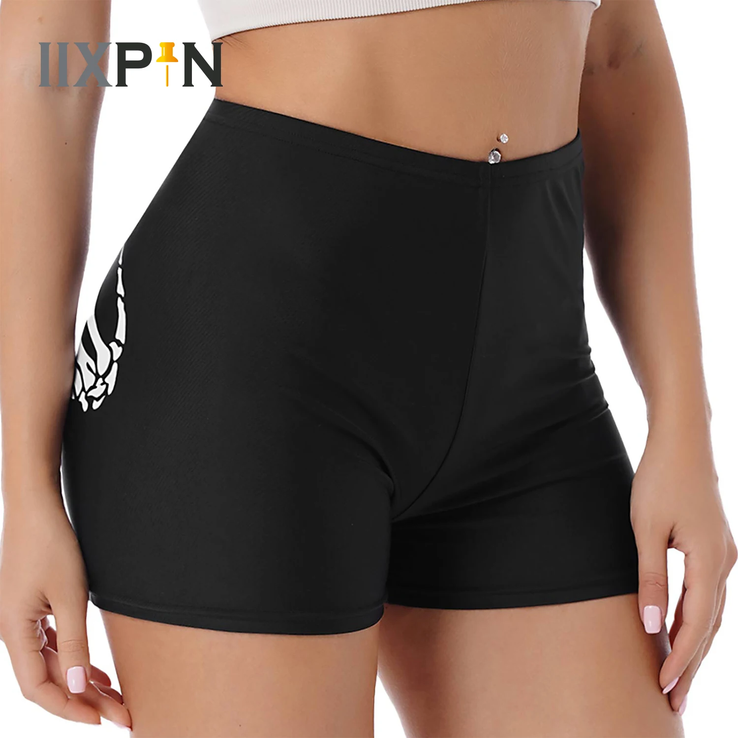 

Gothic Skeleton Hand Print Shorts Fashion Stretchy Sport Shorts Bodycon Crop Tops Women Sexy Sleeveless Harajuku Party Clubwear