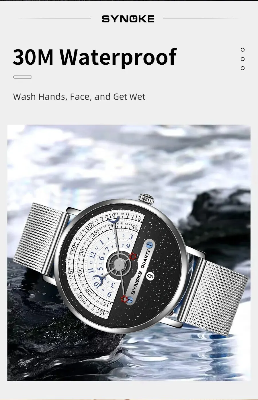 S45d37218d0ba4b7b832b6a2d1c0d20103 Fashion Men Quartz Wristwatch Business New Star Moon Concept Black and White Watch Calendar Half Wheel Time Display Creative Mallzona