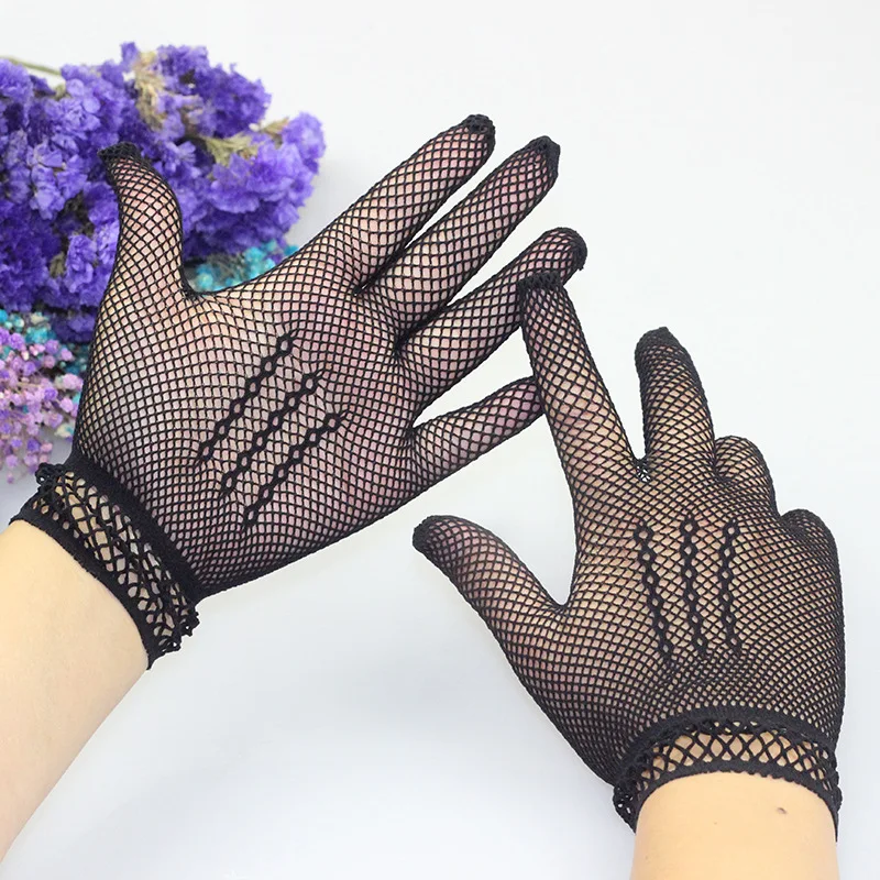 1pair Black Sexy Punk Uv-proof Driving Gloves Women Mesh Fishnet Gloves Full Finger Ladies Elegant Party Wedding Accessories