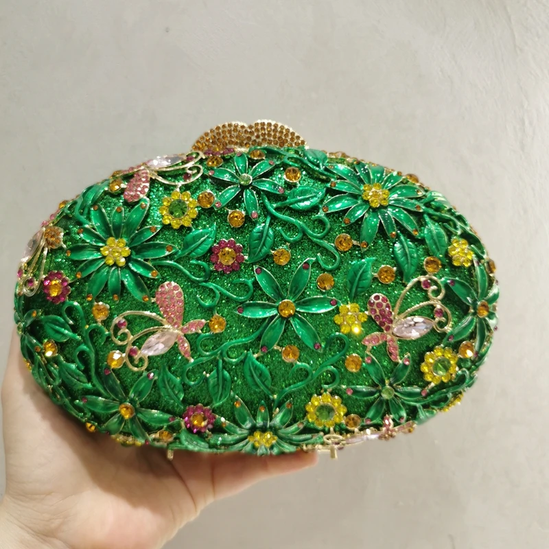 

XIYUAN New Arrival Green Multicolored Wedding Purse Bridal Diamond Stone Evening Bag Woman Crystal Banquet Gala Party Handbag