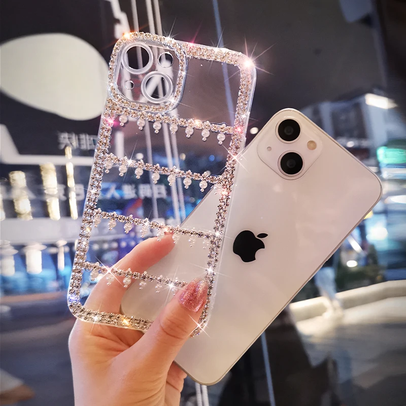 

For IPhone 13 12 11 Full Diamond Luxury Fashion Belt Phone Case for IPhone 11 12 13 Pro Max Mobile Phone Case Transparent Female