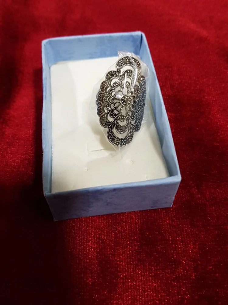 Hollow Flower Female Ring Black Rhinestone Jewelry Accessories