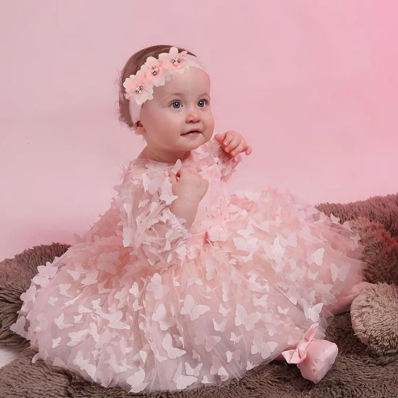 

2023 Summer Baby Kids Butterfly Dress for Spring Full Sleeve Infants Princess Dress Festival Birthday Clothes Girls Clothing