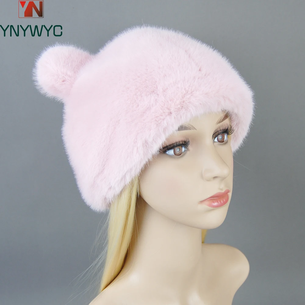 

2024 Winter Hat for Women's Imitation Fur Mink Pullover Hat Outdoor Warm Thick Beret Mongolian Princess Ear Protection Cap