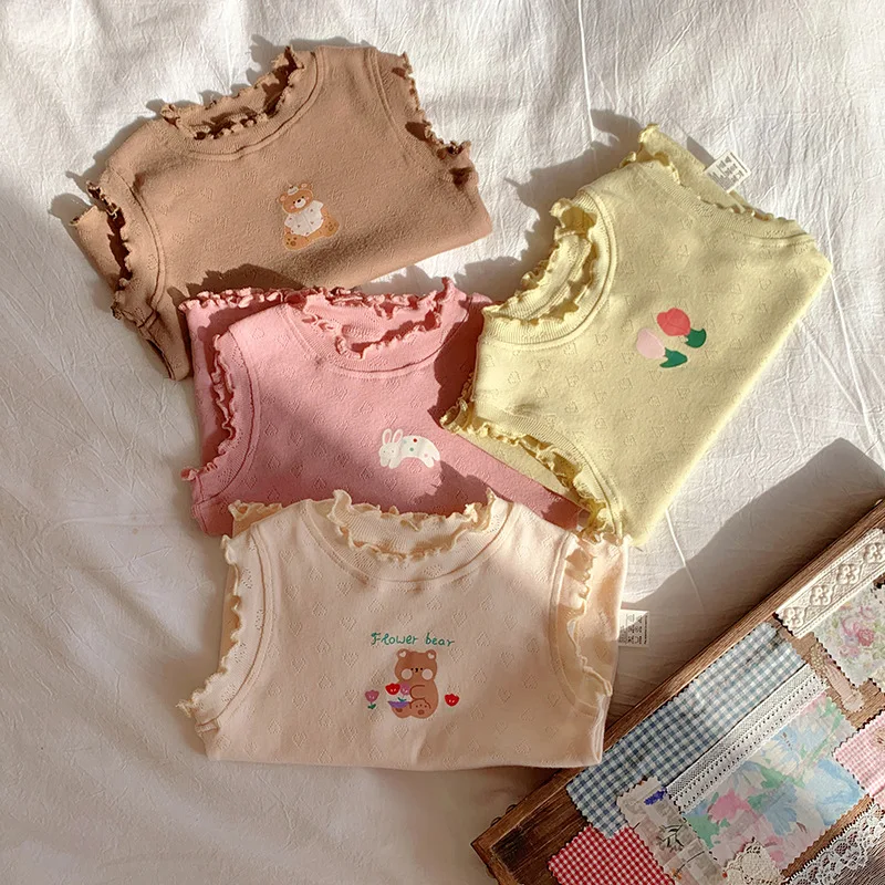 Baby Girls Tank Tops Kids Candy Color Top Tees Cartoon Sleeveless Vest Summer Children's Undershirts Clothing