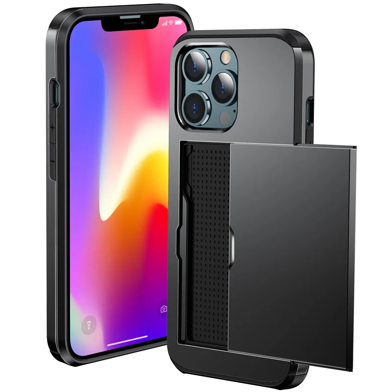 Case For iPhone 16e 15 14 13 12 11 16 Pro Max Mini XS XR 7 8 Plus SE Slide Wallet Card Slot Hard PC Heavy Duty Protective Cover