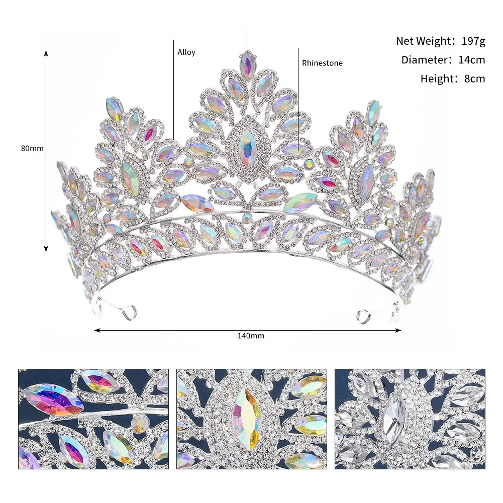 New Wedding Headdress Multiple Color Baroque Inlaid Rhinestone Bridal Big Crown Wedding Hair Jewelry Accessories