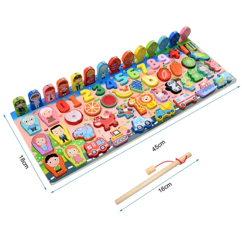 Educational Wooden Toys Children Busy Board Math Fishing Children's Wooden Preschool Montessori Toy Counting Geometry