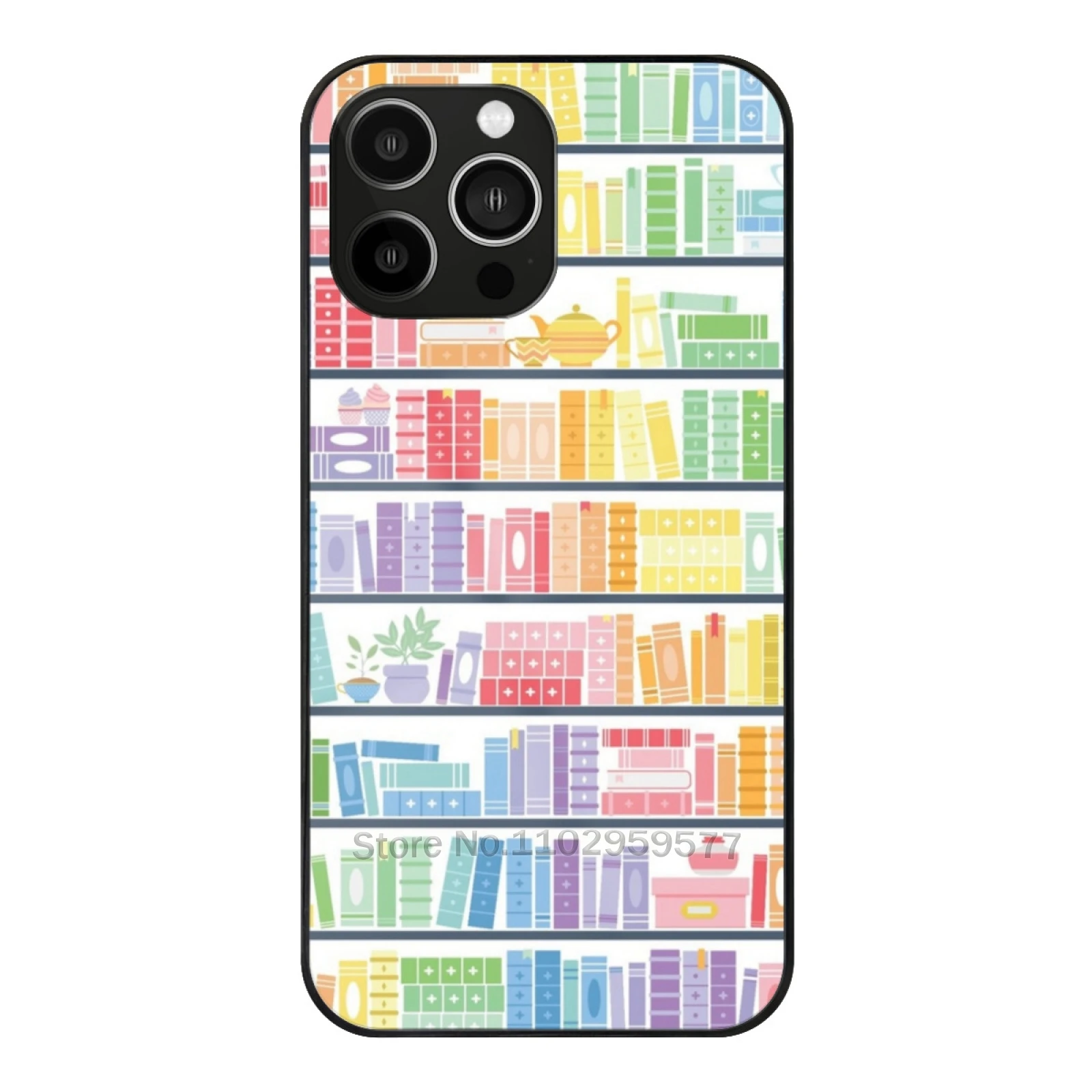 

Rainbow Books Shelf Pattern Phone Case Tempered Glass For Iphone 15 14 13 11 12 Pro 8 7 Plus X Xr Xs Covers Rainbow Books Book