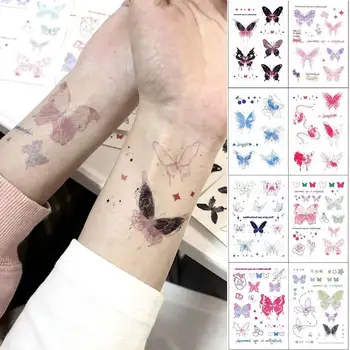 Disposable Body Arm Art Temporary Tattoo Face Tattoo Watercolor Floral 6Pcs Butterfly Sticker Waterproof Makeup Beauty