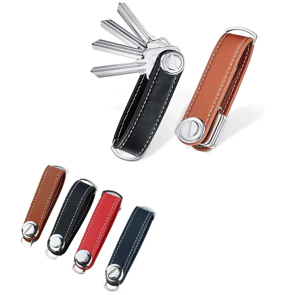 1PC Car Key Pouch Bag Case Wallet Holder Chain Key Wallet Ring Collector Housekeeper Pocket Organizer Smart Leather Keychain