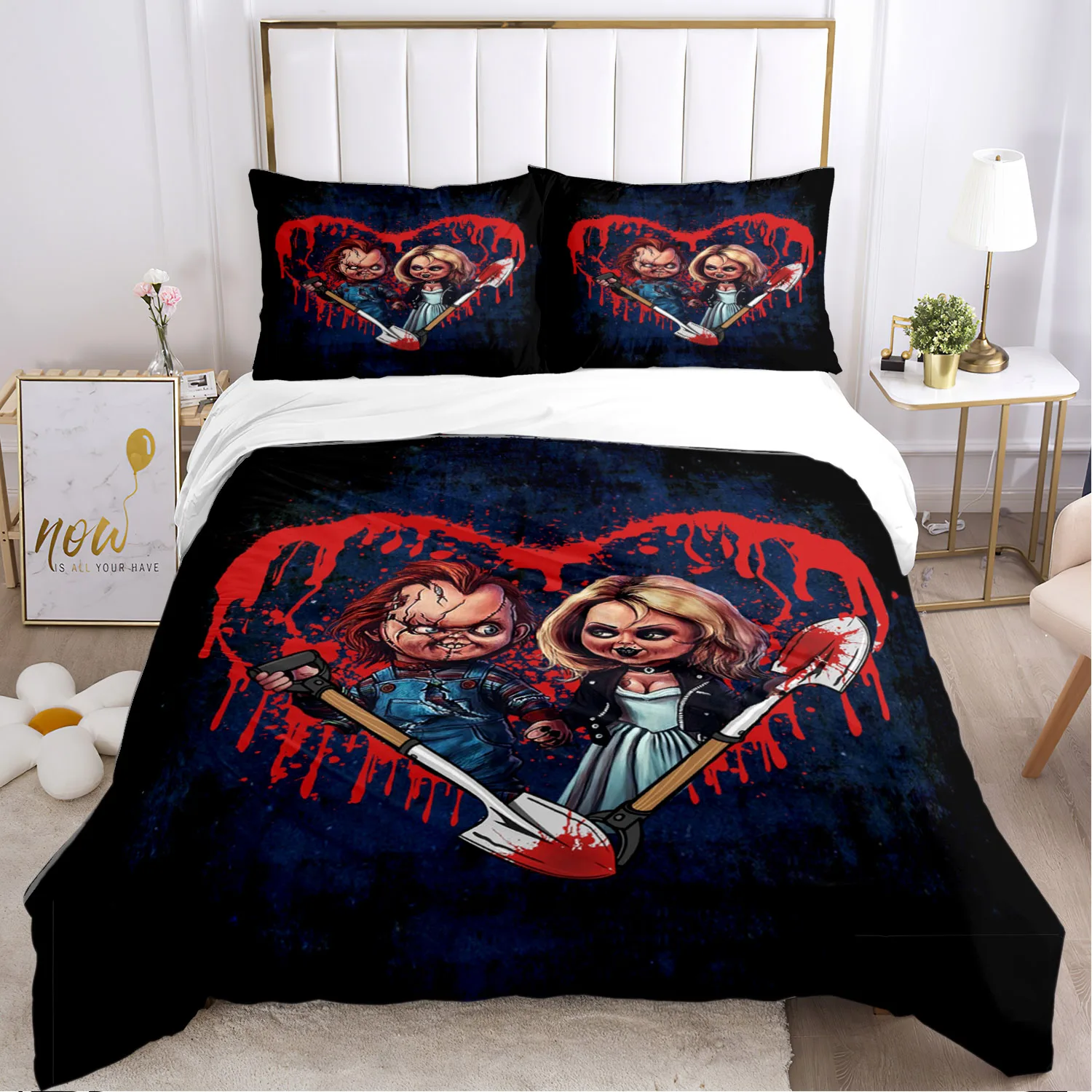 Chucky terror  Bedding Set Soft duvet Pillowcase Comfort sheets/Double bed Full size Horror customizable Halloween gift 6