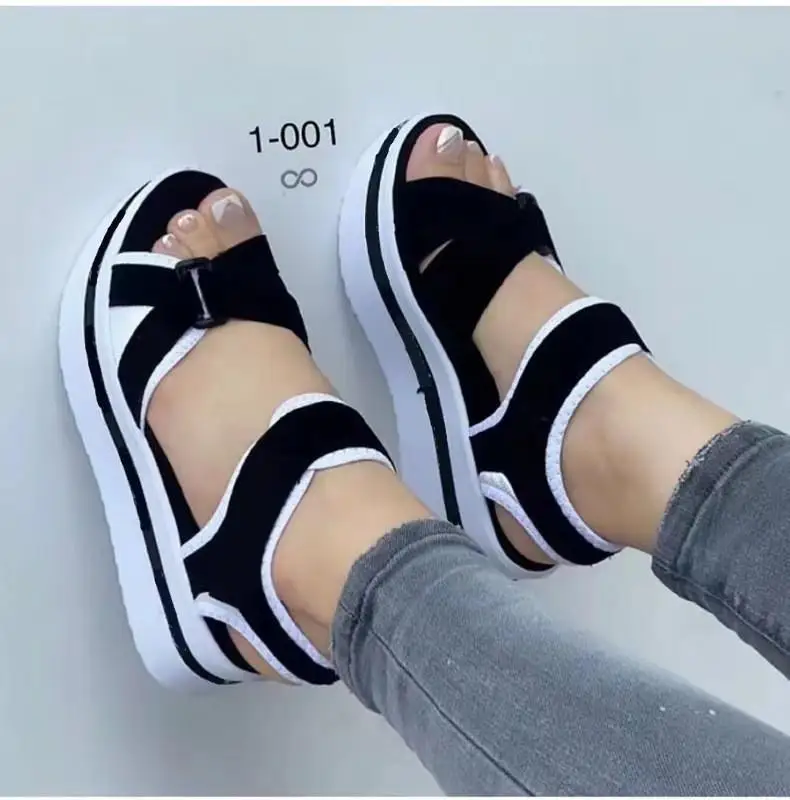 

Summer New Black Women Sandals European and American Thick-soled Color-blocked Platform Sandals Women Beach Sandals Womens Shoes