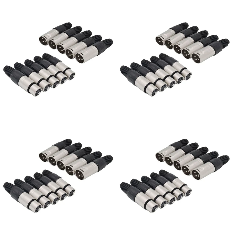 

40Pcs 3 Pin XLR Solder Type Connector 5 Male + 5 Female Plug Cable Connector Microphone Audio Socket