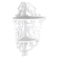 1 PCS 2 Tier Wall Mounted Carved Home Bathroom Corner Shower Storage Shelf Corner Shelf White Corner Display Rack For Decoration 1