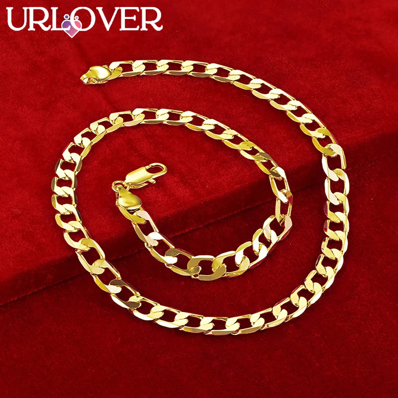 

URLOVER 24K Gold Necklace For Woman Men 8mm Wide Side Chain Cuba Necklaces Fashion Party Wedding Engagement Jewelry Lovers Gift