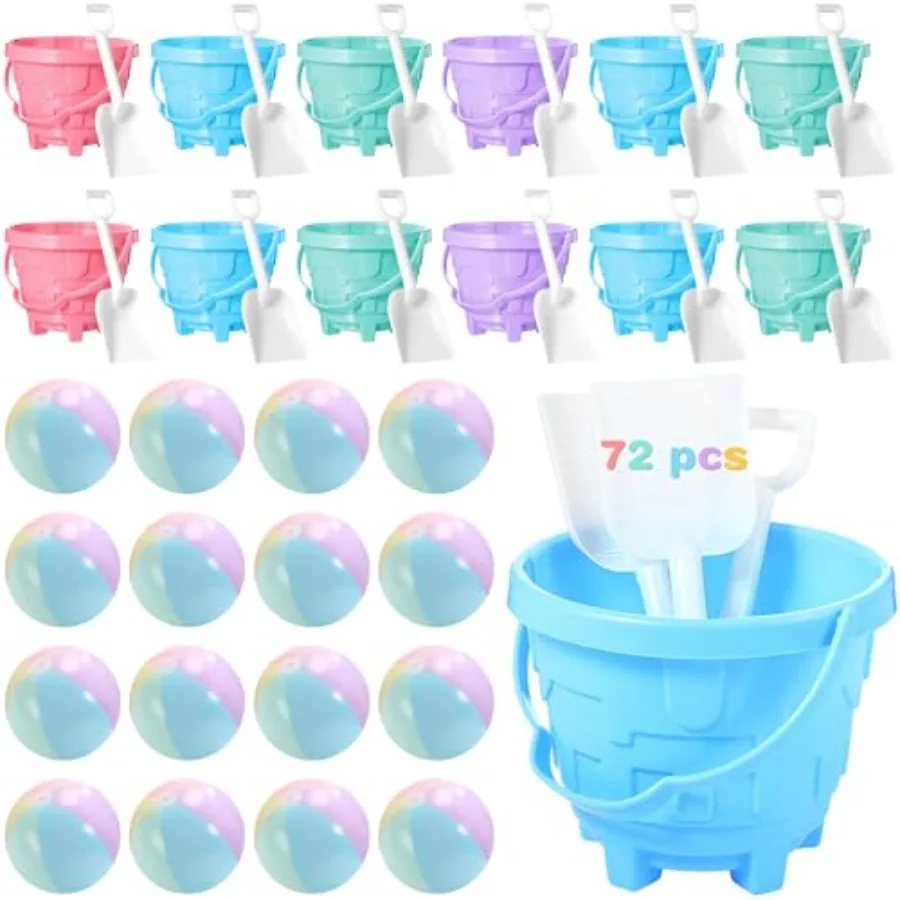 72 stuks pastelkleurig speelgoed, 24-delige set zandemmers, scheppen en opblaasbare strandballen, bulkverpakking zomerse zwembadfeestartikelen voor meisjes, jongens en peuters._voghion.com