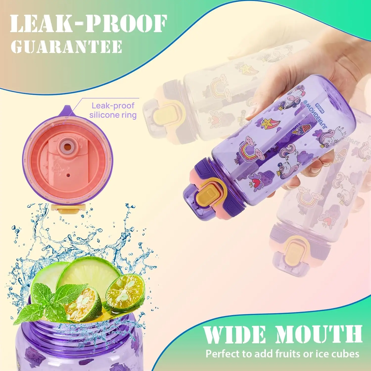 600ml Dinosaur Water Bottle For Kids Water Sippy Cup With Silicone Straw Leakproof Plastic Water Bottles Summer Kids Water Cup