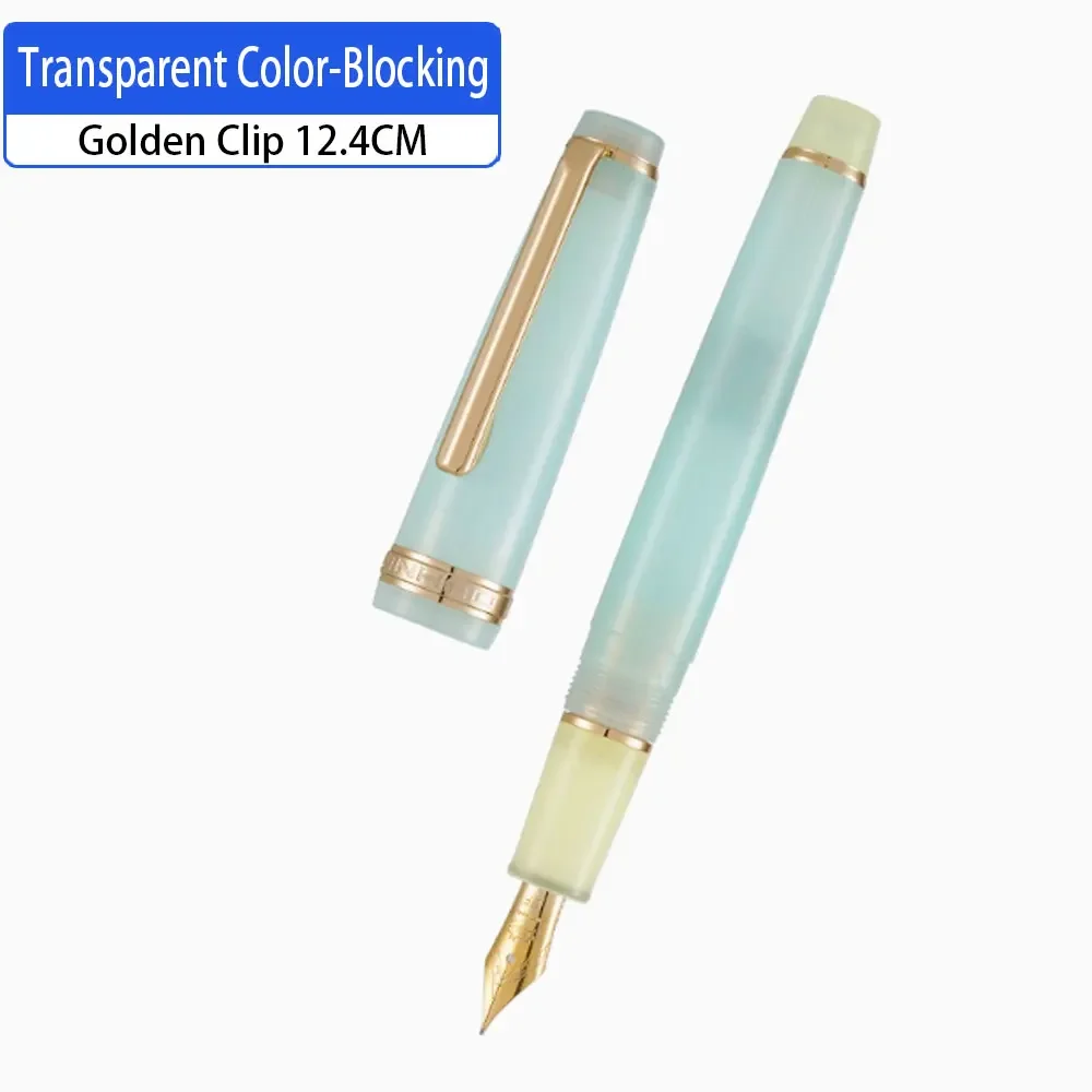 2025 New Style Jinhao Transparent Ice Blue Fountain Pen Luxury Gold/silver Clip, 12.4mm Inking Pens, Smooth Writing EF/F/M 6