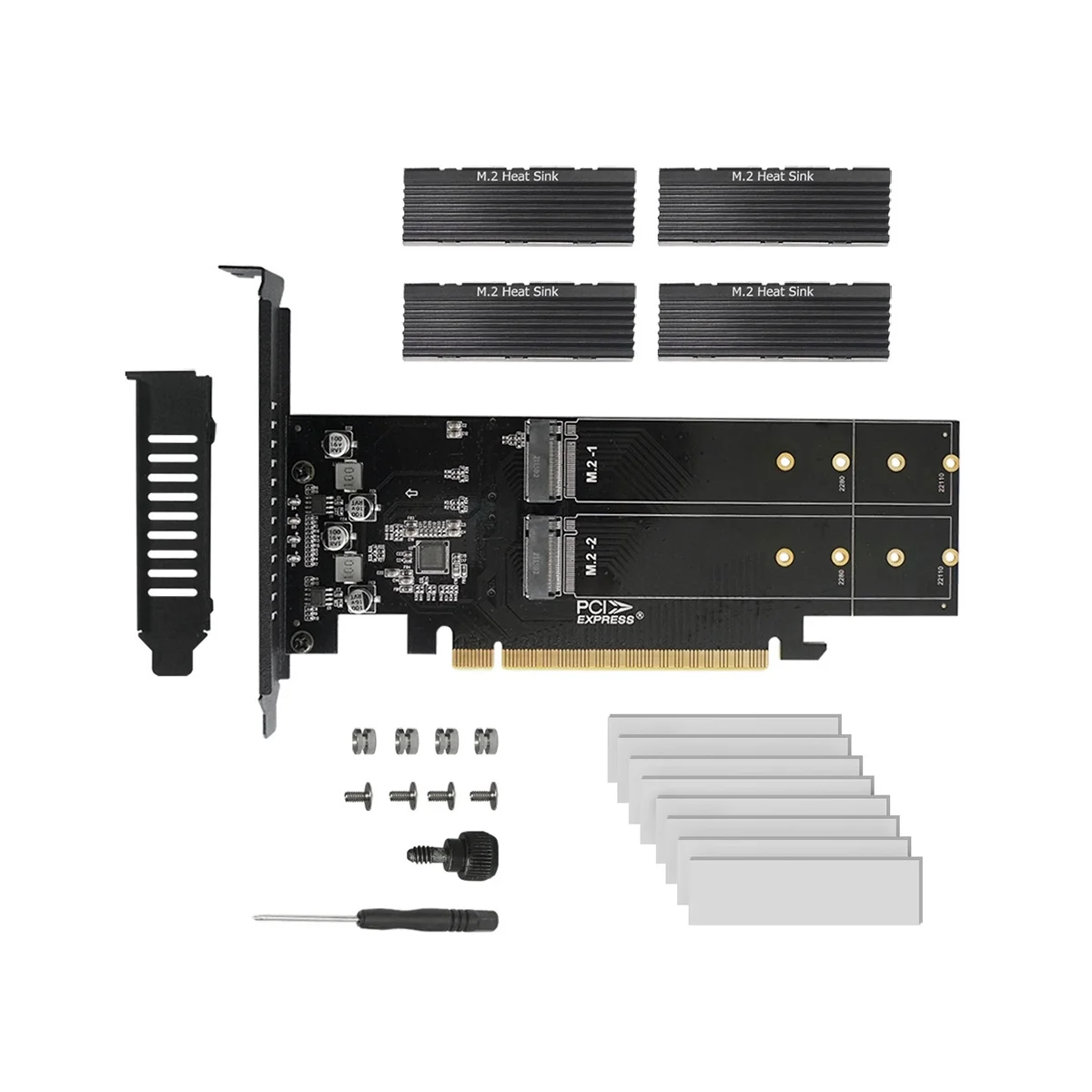 

PCIe To M2 Adapter Card, PCIE X16 4 Port M2 NVME M Key SSD Add on Card PCI Express Expansion Card with