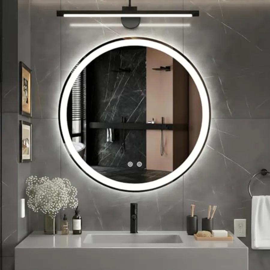 30 Inch Round LED Bathroom Mirror with Lights Circle Vanity Mirror with Anti-Fog Dimmable 3-Color Light Memory Function Tempere