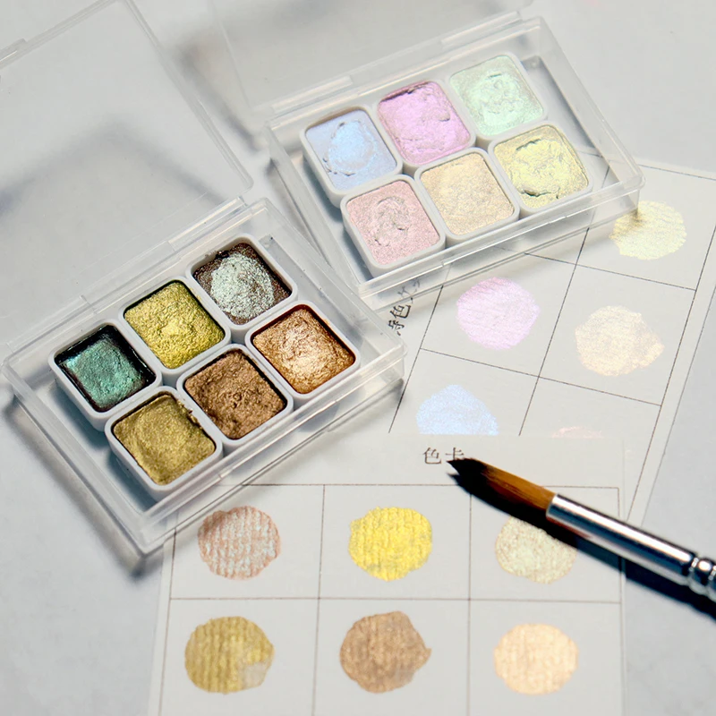 6 color pearl watercolor pigment, solid packaging for traditional Chinese painting, Tangka calligraphy, color painting 5