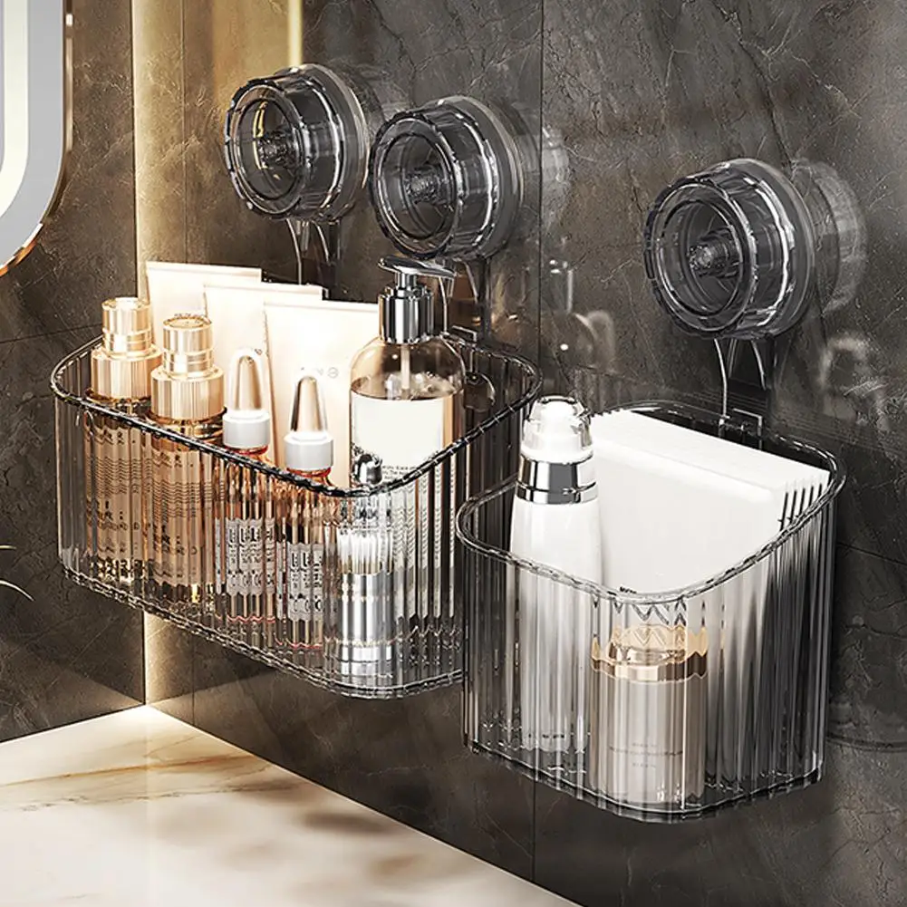 Wall Mounted Plastic Storage Rack with Suction Cup for Kitchen Bathroom