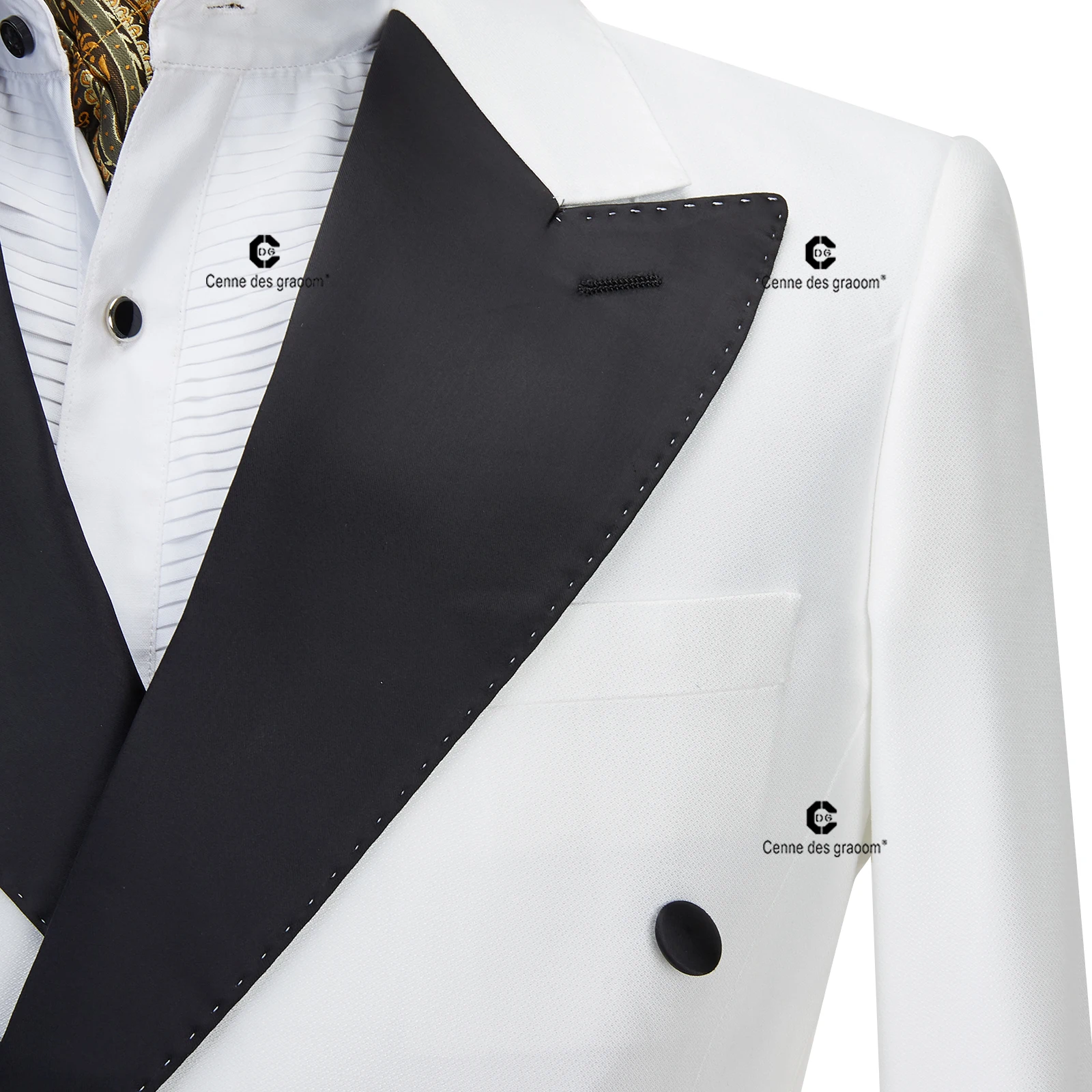 Cenne Des Graoom 2023 New Wedding Suits for Men 2 Pcs Double-Breasted Black Jacket Tuxedo Pants Party Groomsmen Fashion Show 3