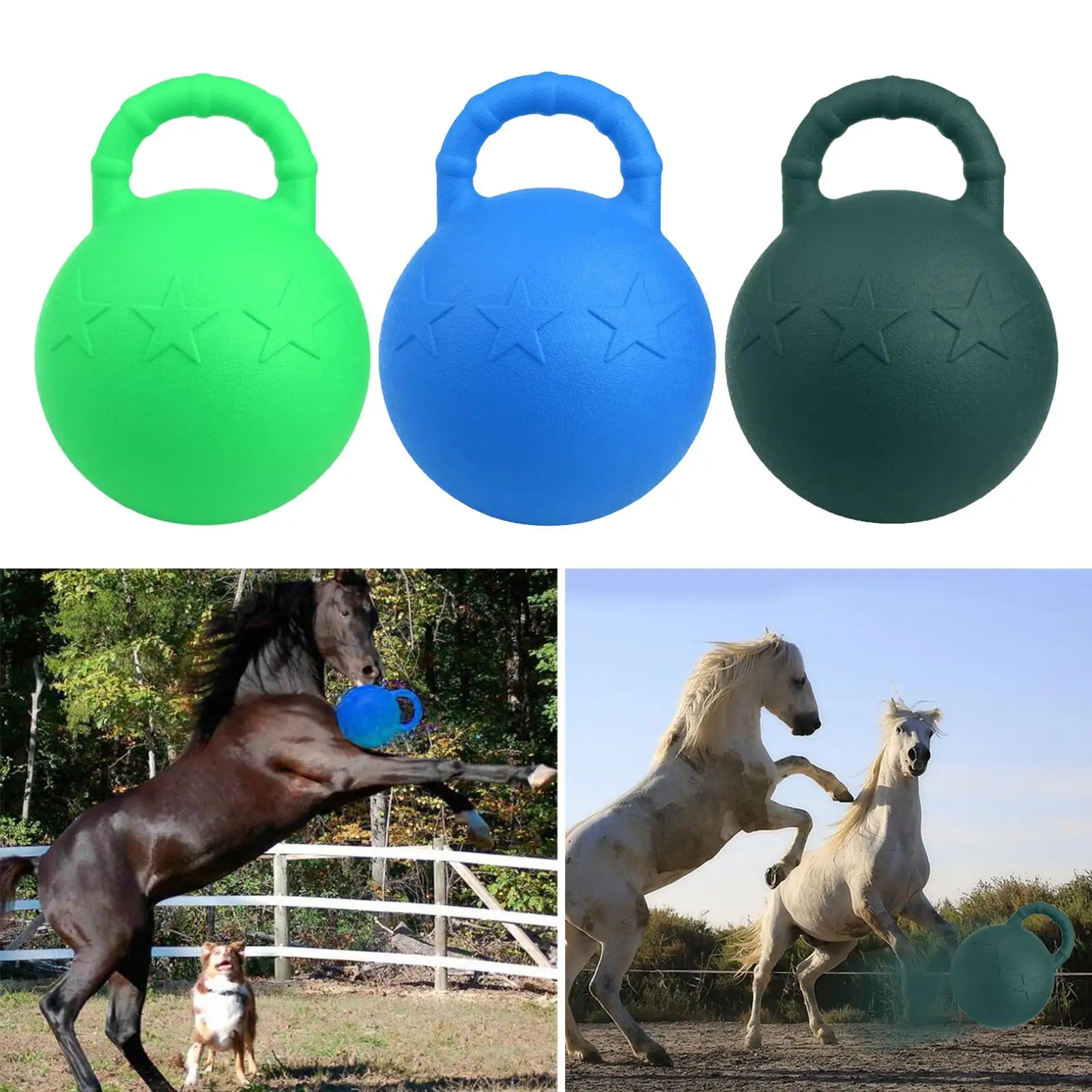 Equine Play Ball Anti Burst 25cm Horse Dogs Soccer Ball Herding with Handle 3