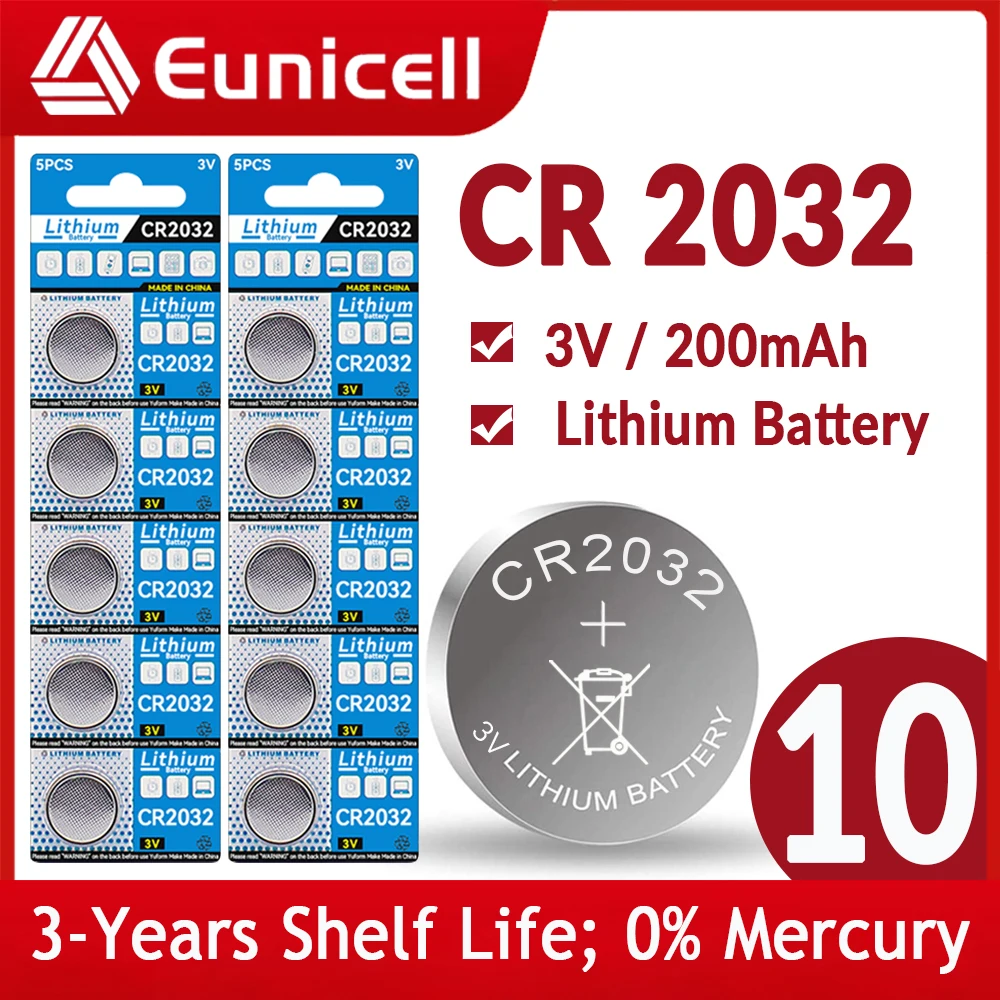 10 피스 200mAh CR2032 CR 2032 DL2032 ECR2032 3V 리튬 배터리 시계용 장난감 계산기 자동차 키