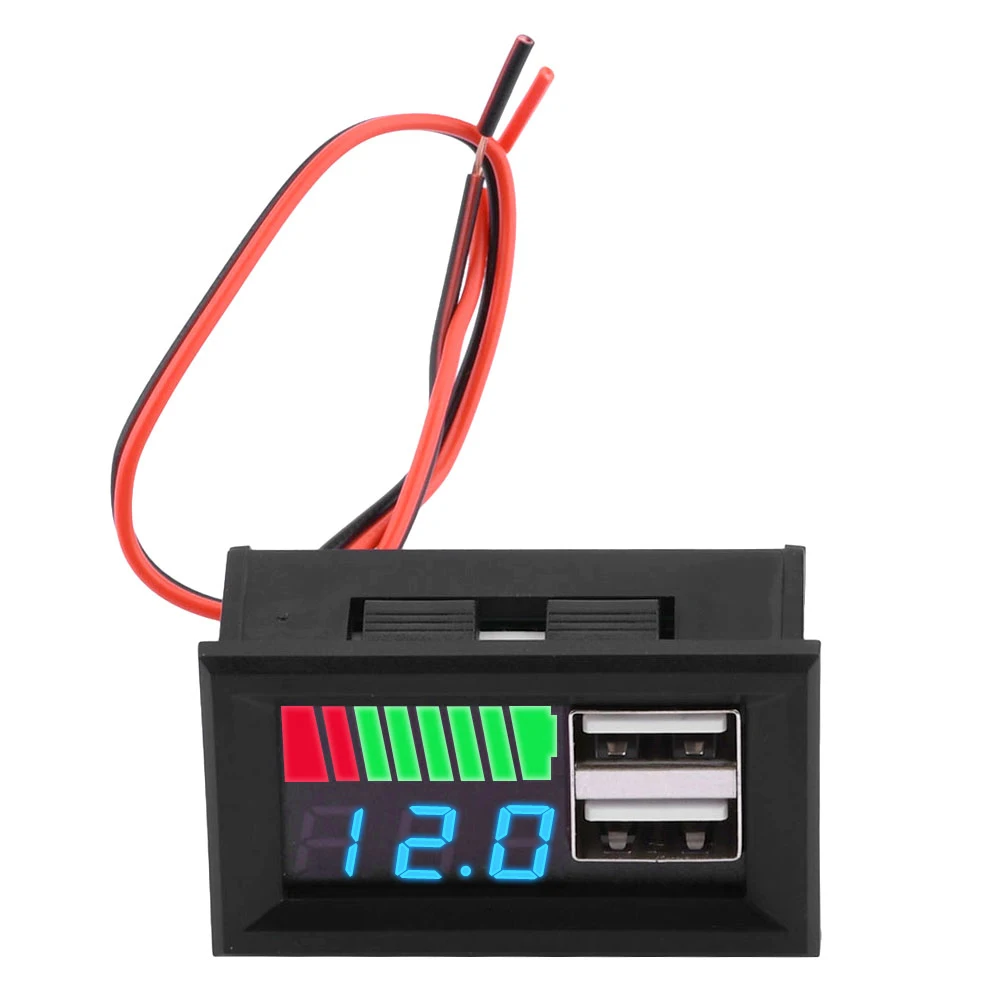 Dual USB 5V 2A Car Voltmeter Voltage Meter Panel 12V Lead Acid 3S Lithium Battery Capacity Indicator Power Tester 2