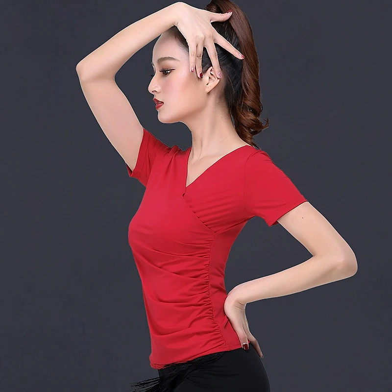 

Spring and Summer New Styles Line Dance Tops Slim Fit Latin Dance Top Modern V-neck Dancewear Women Tops Female Long Sleeves Use