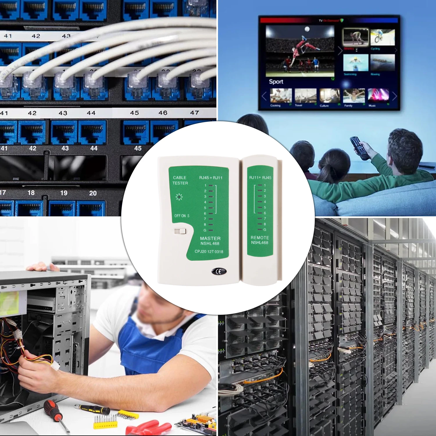 Network Cable Tester RJ45 Ethernet Cable Tester Lan Test Tool for Cat5 Cat6 CAT7 8P 6P LAN and RJ11 Telephone