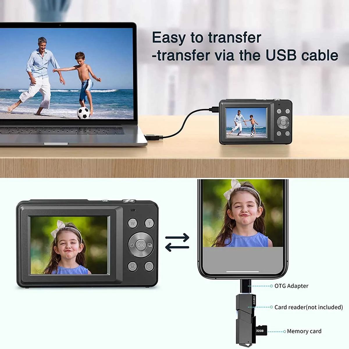 1080P Ǯ HD  ī޶,  ī޶, 2.4 ġ LCD ȭ, 16X   ī޶, ̴  ī޶, 44MP
