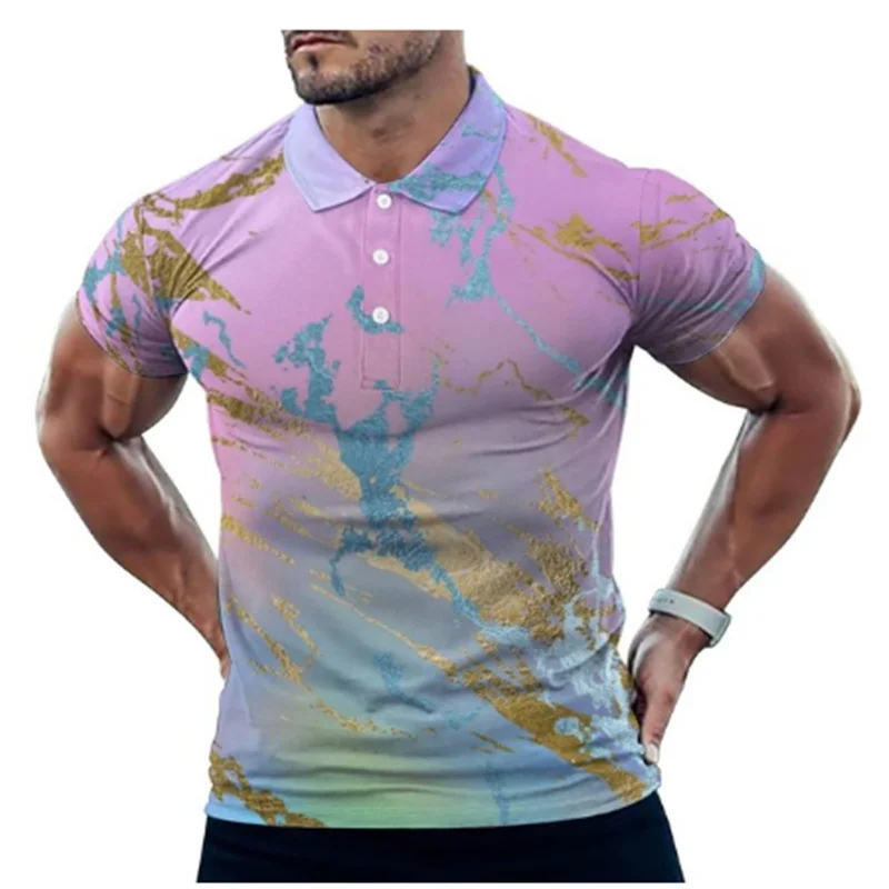 

New Summer Men's Fashion Polo Shirt Color Polygon 3D Printed Polo Shirt Harajuku Street Leisure Sports Short Sleeve T-shirt Top