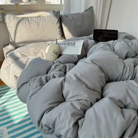 Cotton Bedding Set 4pcs with Solid Bed Sheet Duvet Cover Pillowcases Single Couple Bedsheet King Queen Double Twin Size 4