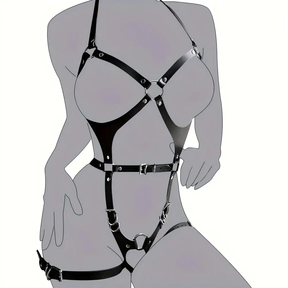 Women Fashion Harness Body Harness Pu Leather Adjustable Studded Decor Harness Thigh Belt Sex Bondage Harness
